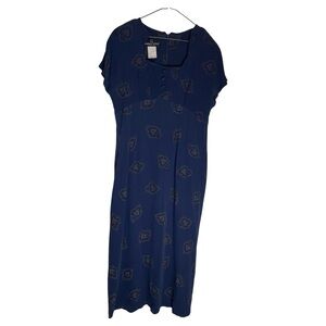 Vintage 80s Carole Little Eclectic Navy Maxi Dress Size M / L